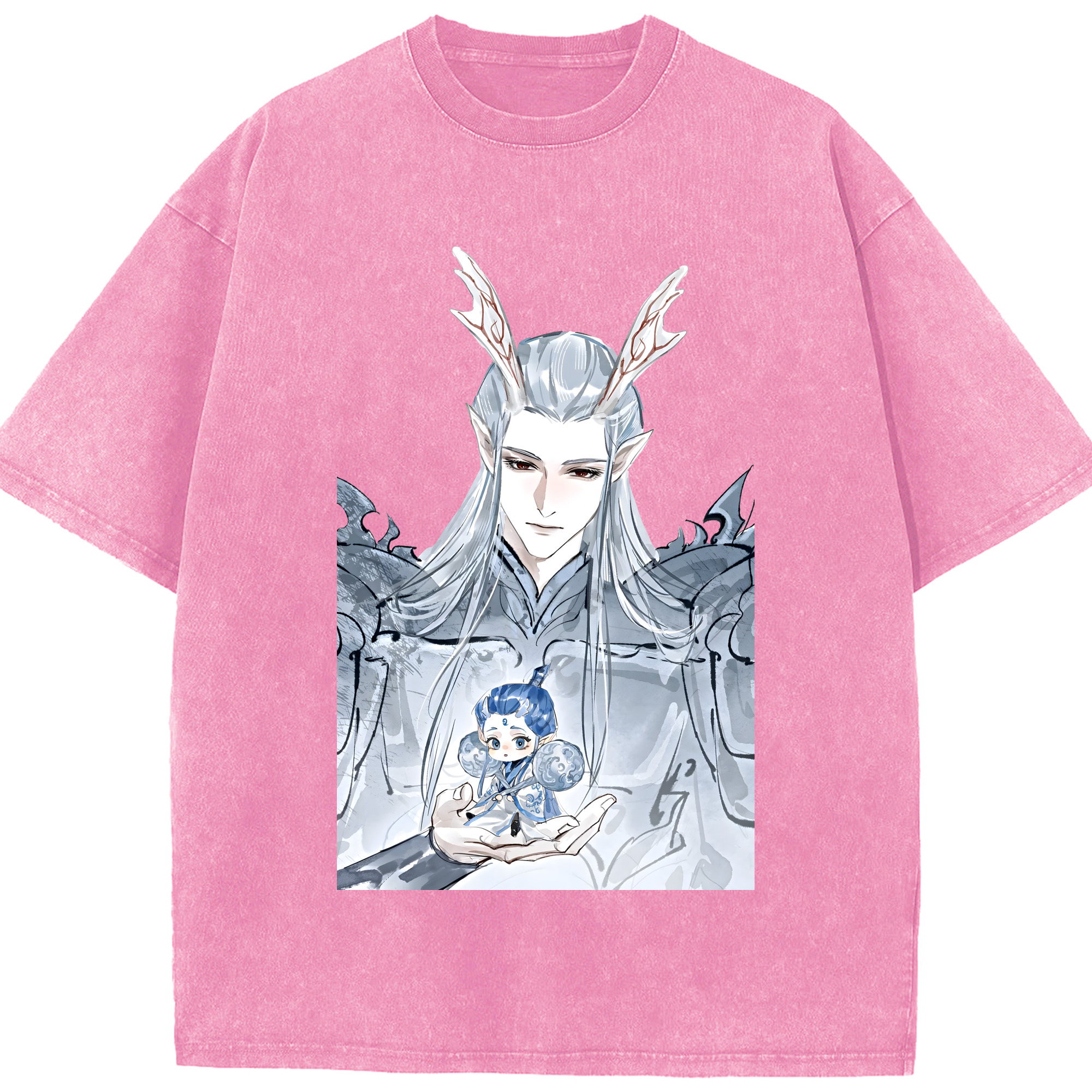 （画像用） Ne Zha 2 ナタ 魔童の大暴れ 綿100% ヴィンテージ風 半袖Tシャツ（フロントプリント）